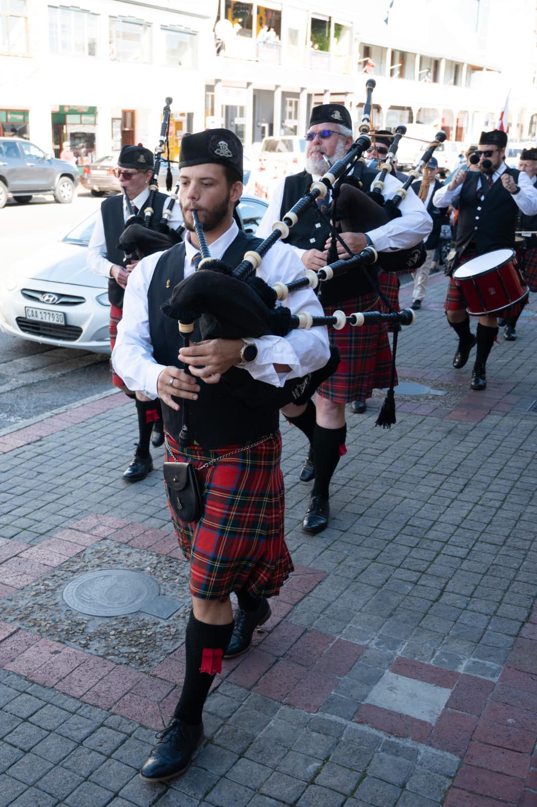Bagpipes marching through Simons Town